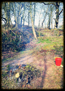 bonfire and red bucket