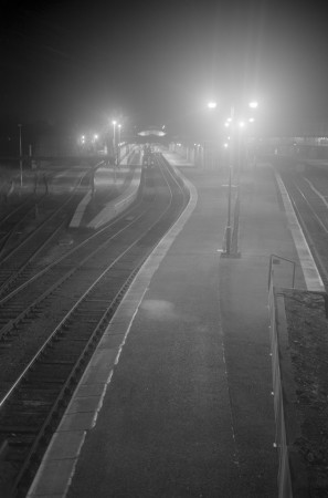 Perth railway station at night, taken on the Ensign Carbine No.3 with Ilford PanF+-50 film (2007)