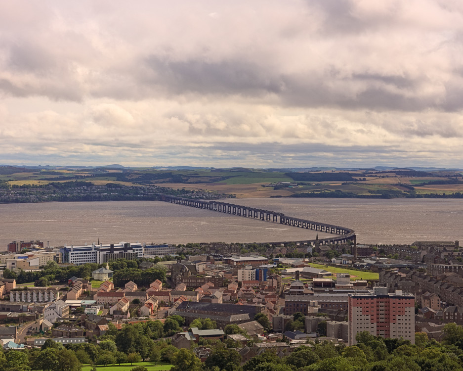 A view from Dundee Law looking south over the River Tay.