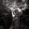 Flowing: Black Linn waterfalls, in black and white