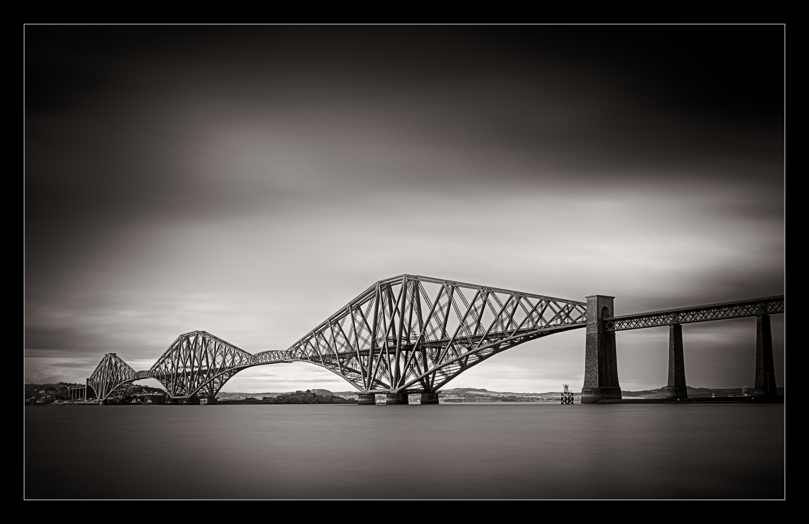 A classic shot - a long exposure black and white image of the Forth Railway Bridge from South Queensferry