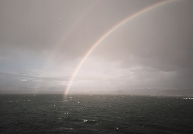 Shortly out of Oban, there was a teriffic double complete rainbow - it seemed to be hovering just 50yd behind the ferry in the water.
