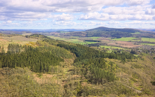 Glen Lednock, looking west above Comrie.

The Highland Boundary Fault runs right through the middle of this shot, from just south of the village to behind the tree-lined hill on the left.