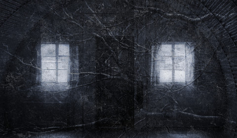 An experiment - the interior of a Nissen hut at Cultybraggan prisoner-of-war camp with a tree texture superimposed.
