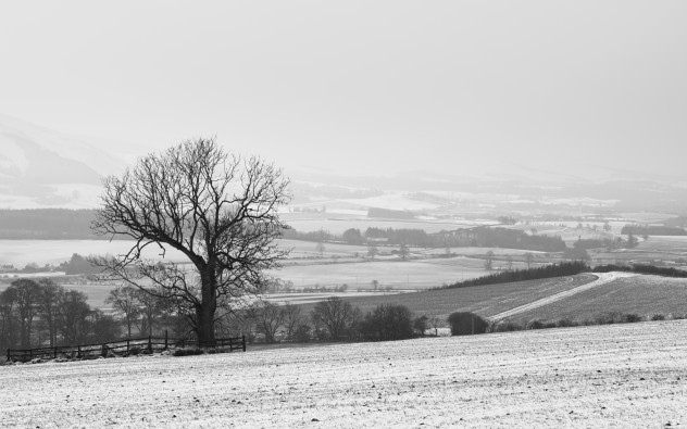 Landscape above Forteviot on a snowy winter day.