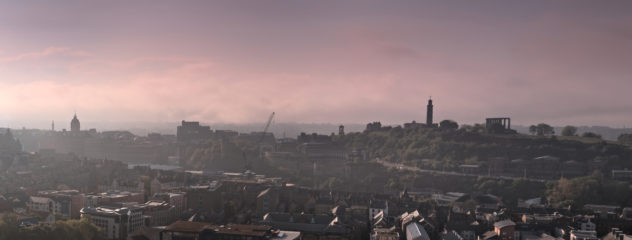 An extract from a panorama taken around Edinburgh, looking almost into the sun on a hazy late evening - just before the fog rolled in
